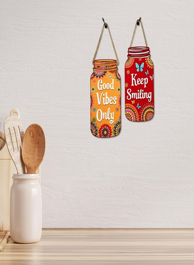 GiftOday Good Vibes Only Wall Hanging | Multicolor Wooden Wall Art | Size 7.5 x 12 Inch | Decorative Item for Living Room, Kitchen Decor, Bedroom | Perfect For Home Decor and Gift Idea | Set of 2 - Image 5