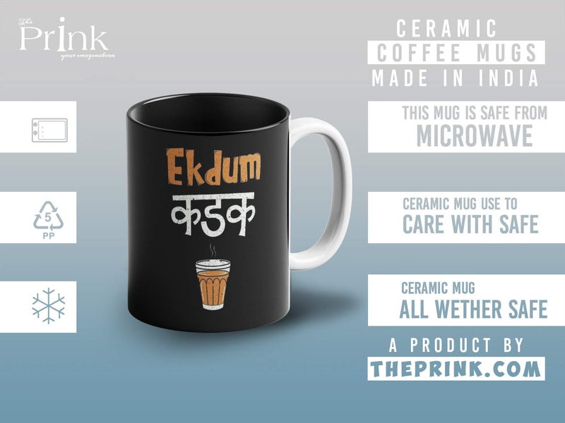 Prink Ekdum Kadak Chai Printed Black Mug for Chai Lovers | Chai Mugs | Coffee and Tea Mugs | Gift for Friends | 330ml, Microwave & Dishwasher Safe - Image 5