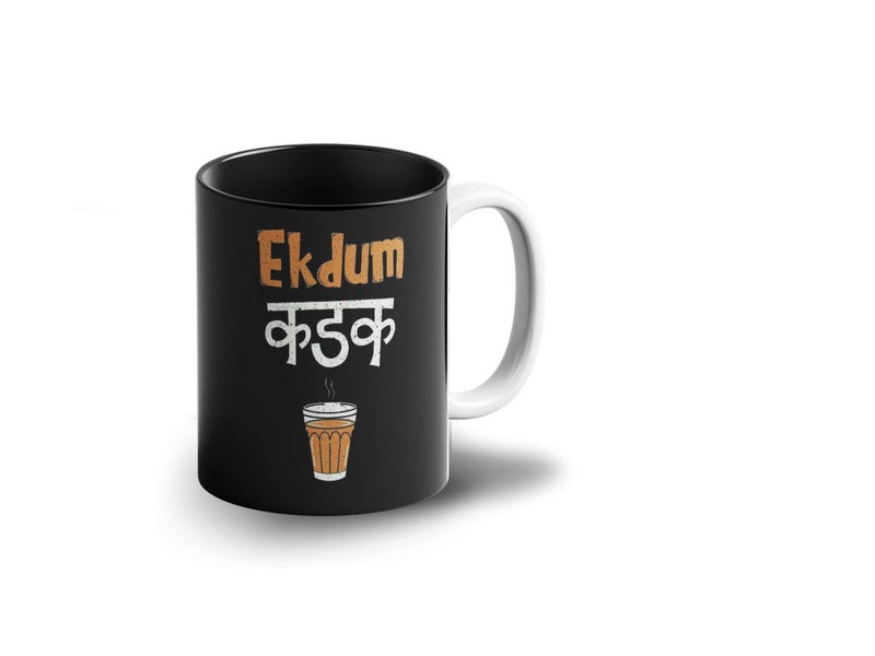 Prink Ekdum Kadak Chai Printed Black Mug for Chai Lovers | Chai Mugs | Coffee and Tea Mugs | Gift for Friends | 330ml, Microwave & Dishwasher Safe - Image 1