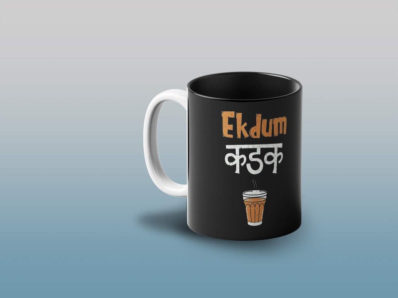 Prink Ekdum Kadak Chai Printed Black Mug for Chai Lovers | Chai Mugs | Coffee and Tea Mugs | Gift for Friends | 330ml, Microwave & Dishwasher Safe - Image 2