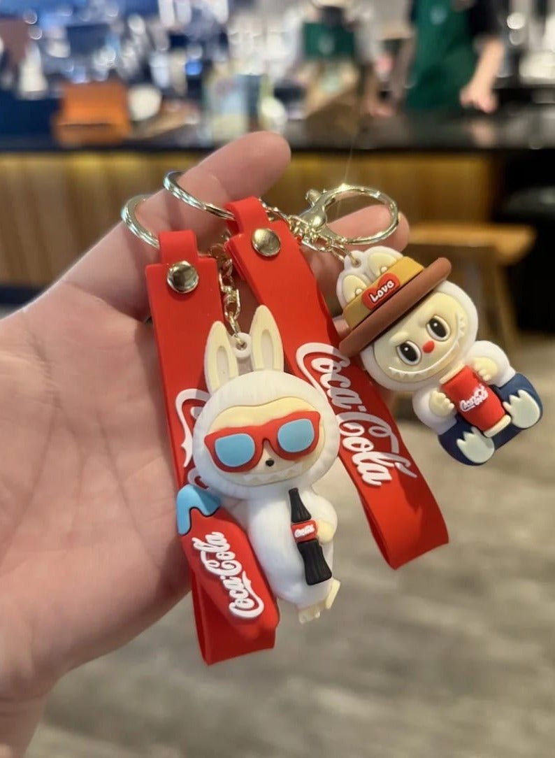 LABUBU Keychain Cute  Coca-Cola Labubu Doll Wristlet Accessories For Backpack Handbag Car Keys - Image 4