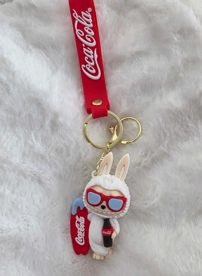 LABUBU Keychain Cute  Coca-Cola Labubu Doll Wristlet Accessories For Backpack Handbag Car Keys - Image 3