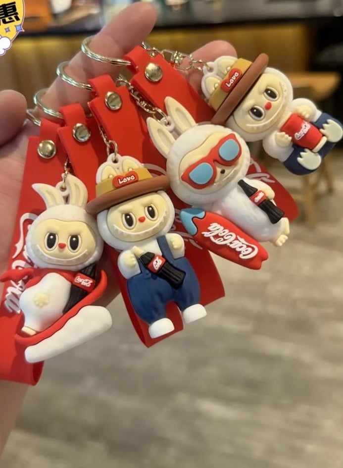 LABUBU Keychain Cute  Coca-Cola Labubu Doll Wristlet Accessories For Backpack Handbag Car Keys - Image 5