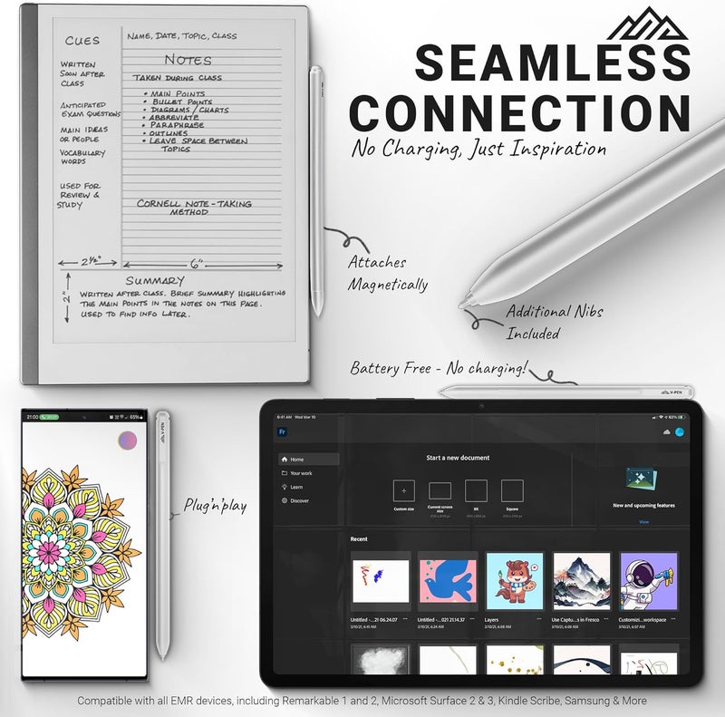جروب فيرتيكال قلم V-Pen EMR Stylus بديل لقلم Remarkable 2 مع ممحاة رقمية + 5 رؤوس | حساسية 4096 مستوى ضغط ورفض راحة اليد | قلم رقمي ماركر بلاس متوافق مع Kindle Scribe وقلم الأجهزة اللوحية | أبيض - Image 5