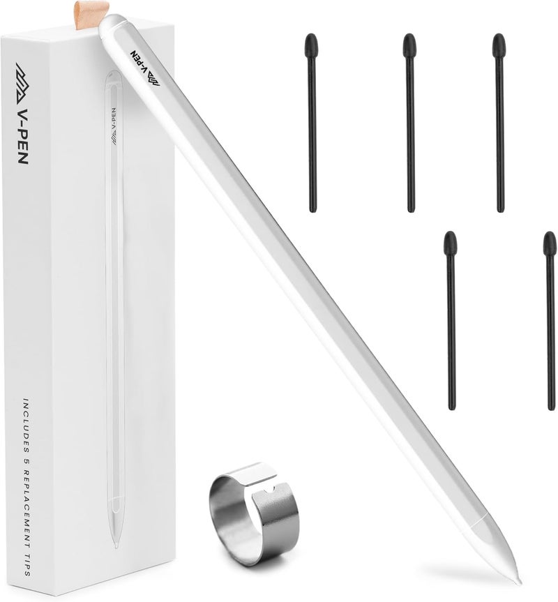 جروب فيرتيكال قلم V-Pen EMR Stylus بديل لقلم Remarkable 2 مع ممحاة رقمية + 5 رؤوس | حساسية 4096 مستوى ضغط ورفض راحة اليد | قلم رقمي ماركر بلاس متوافق مع Kindle Scribe وقلم الأجهزة اللوحية | أبيض - Image 1