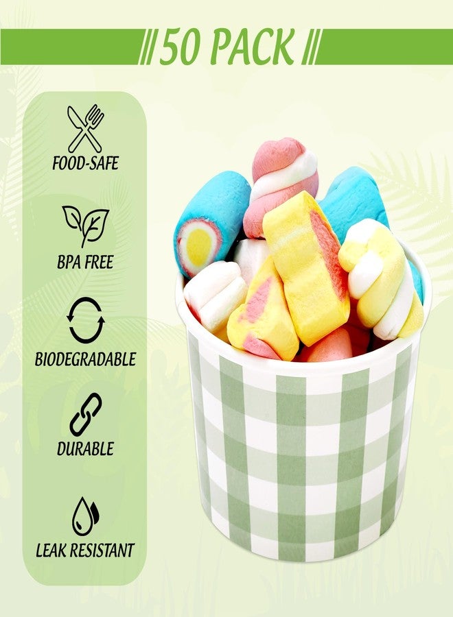 Whaline 50Pcs Disposable Paper Cups Sage Green Plaid Treat Snack Bowls 6.5oz Paper Cups Ice Cream Bowl for Wedding Birthday Bride Shower Party Supplies Table Decorations - Image 3