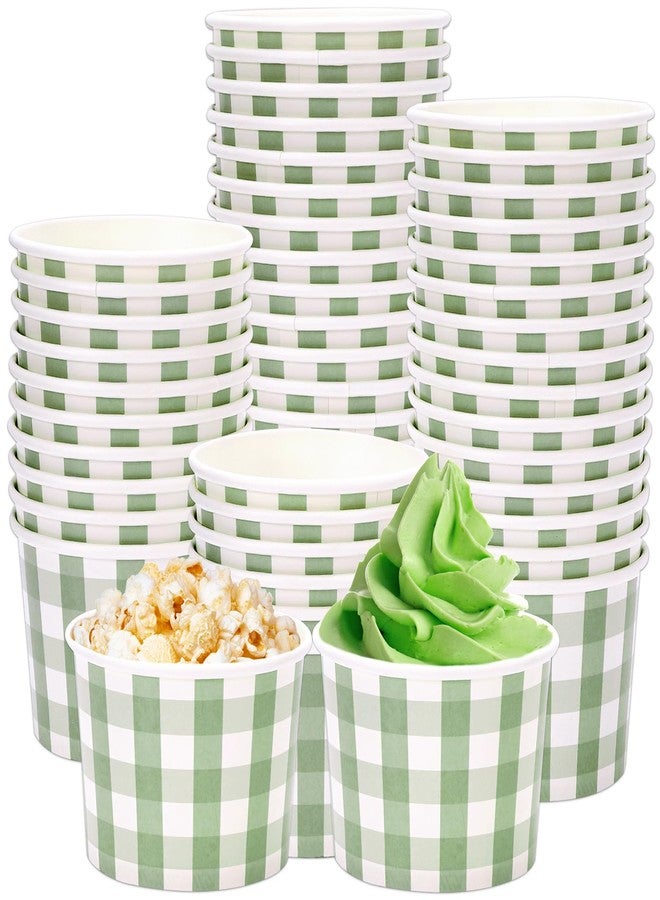 Whaline 50Pcs Disposable Paper Cups Sage Green Plaid Treat Snack Bowls 6.5oz Paper Cups Ice Cream Bowl for Wedding Birthday Bride Shower Party Supplies Table Decorations - Image 1