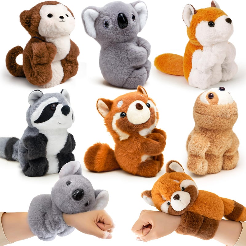 Winrayk 6Pcs Stuffed Animal Slap Bracelets for Kids 10 Safari Animal Plush Wrist Snap Bracelets Bulk Jungle Safari Party Favors Birthday Supplies Red Panda Sloth Koala Raccoon Monkey Fox Plush Toy - Image 3