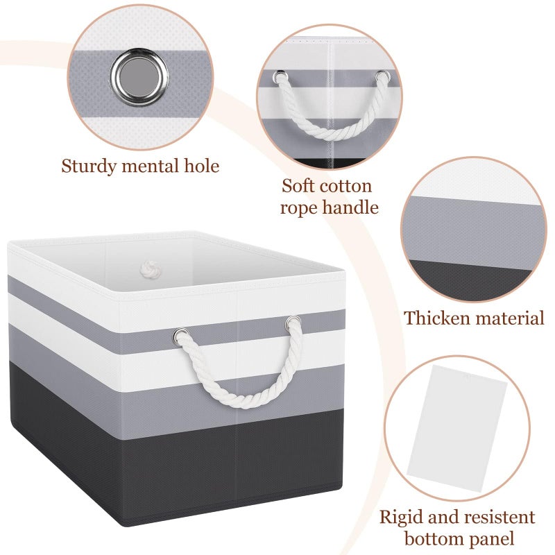 Fab totes Storage Bins [3-Pack], Foldable Storage Baskets for Organizing Toys, Books, Shelves, Closet, Large Storage Box with Rope Handles, Sturdy Organizer Bins,Gradient Grey - Image 3