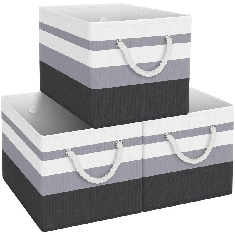 Fab totes Storage Bins [3-Pack], Foldable Storage Baskets for Organizing Toys, Books, Shelves, Closet, Large Storage Box with Rope Handles, Sturdy Organizer Bins,Gradient Grey - Image 1