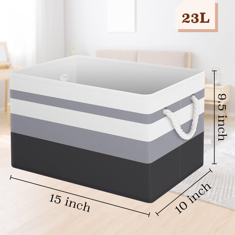 Fab totes Storage Bins [3-Pack], Foldable Storage Baskets for Organizing Toys, Books, Shelves, Closet, Large Storage Box with Rope Handles, Sturdy Organizer Bins,Gradient Grey - Image 2