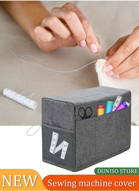 Foldable Sewing Machine Dust Cover with Storage Pockets, Universal Sewing Machine Protective Cover Compatible with Most Standard Sewing Machines (Grey)