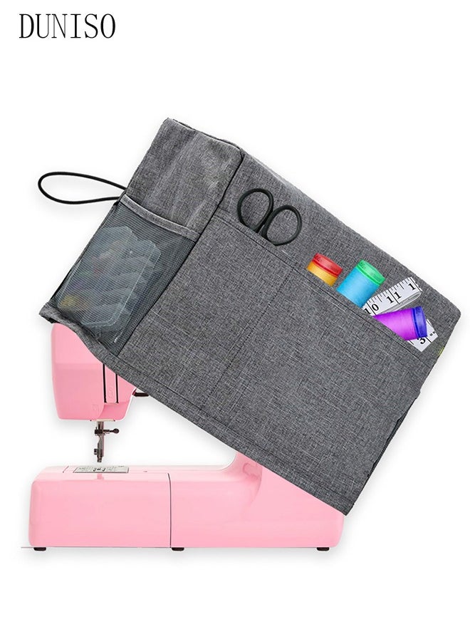 DUNISO - Foldable Sewing Machine Dust Cover with Storage Pockets, Universal Sewing Machine Protective Cover Compatible with Most Standard Sewing Machines (Grey) - Image 1