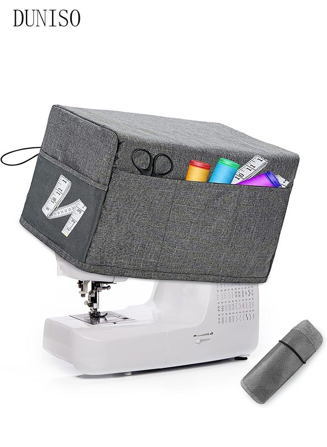 DUNISO - Foldable Sewing Machine Dust Cover with Storage Pockets, Universal Sewing Machine Protective Cover Compatible with Most Standard Sewing Machines (Grey) - Image 1