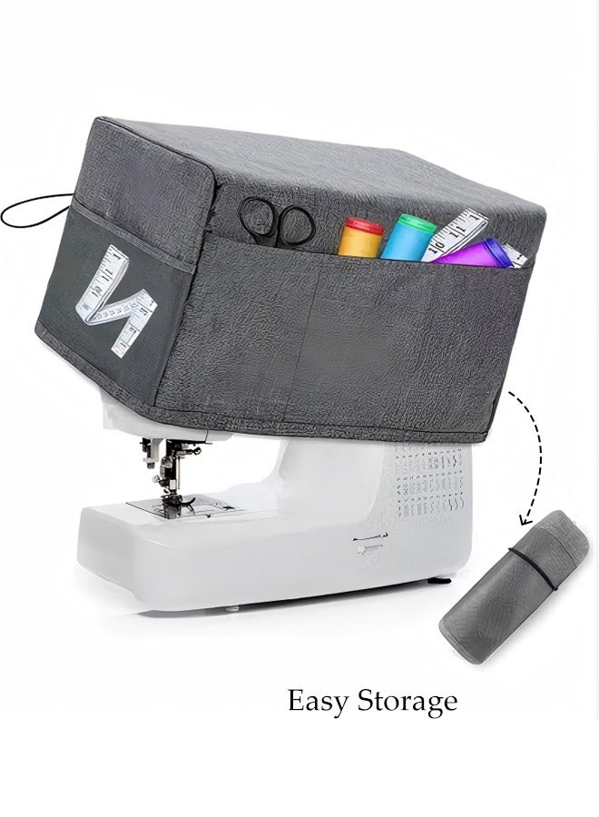 DUNISO Foldable Sewing Machine Dust Cover with Storage Pockets, Universal Sewing Machine Protective Cover Compatible with Most Standard Sewing Machines (Grey) - Image 1