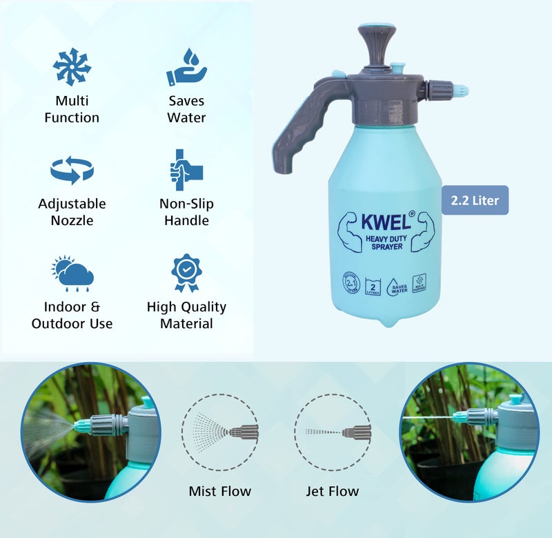 KWEL 1 Pc Heavy Duty Garden Pump Pressure Sprayer, Lawn Sprinkler, Water Mister, Spray Bottle for Herbicides, Pesticides, Fertilizers, Plants Flowers (2L Capacity), Blue - Image 3
