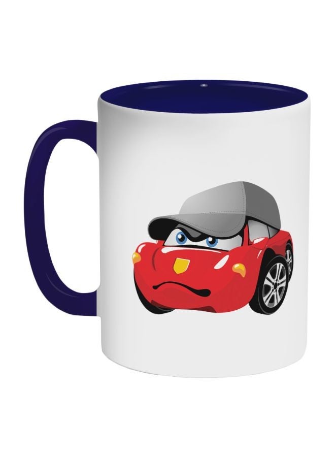 RYN Cartoon Character Car Printed Coffee Mug Dark Blue/White/Red 11ounce
