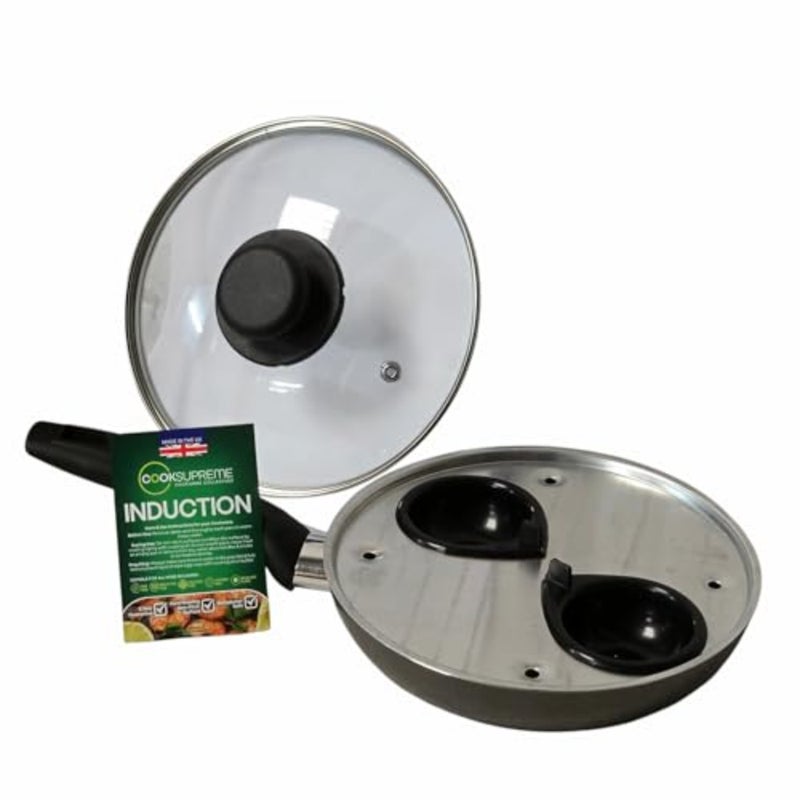 Induction 2 cup Egg Poacher, Non-Stick, 20 cm Made in UK WIth Soft Touch Handle - Image 1