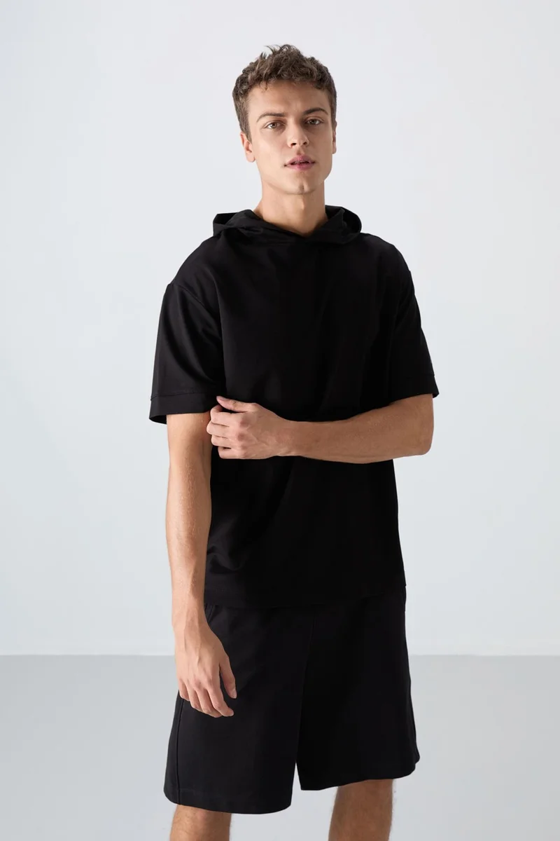 Tommy Life Black Cotton Thick Soft Texture Oversize Fit Basic Men's T-Shirt - 88352