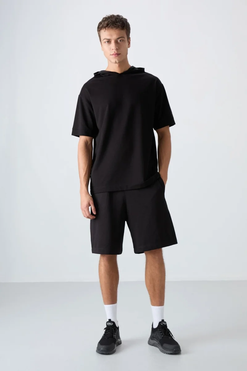 Tommy Life Black Cotton Thick Soft Texture Oversize Fit Basic Men's T-Shirt - 88352