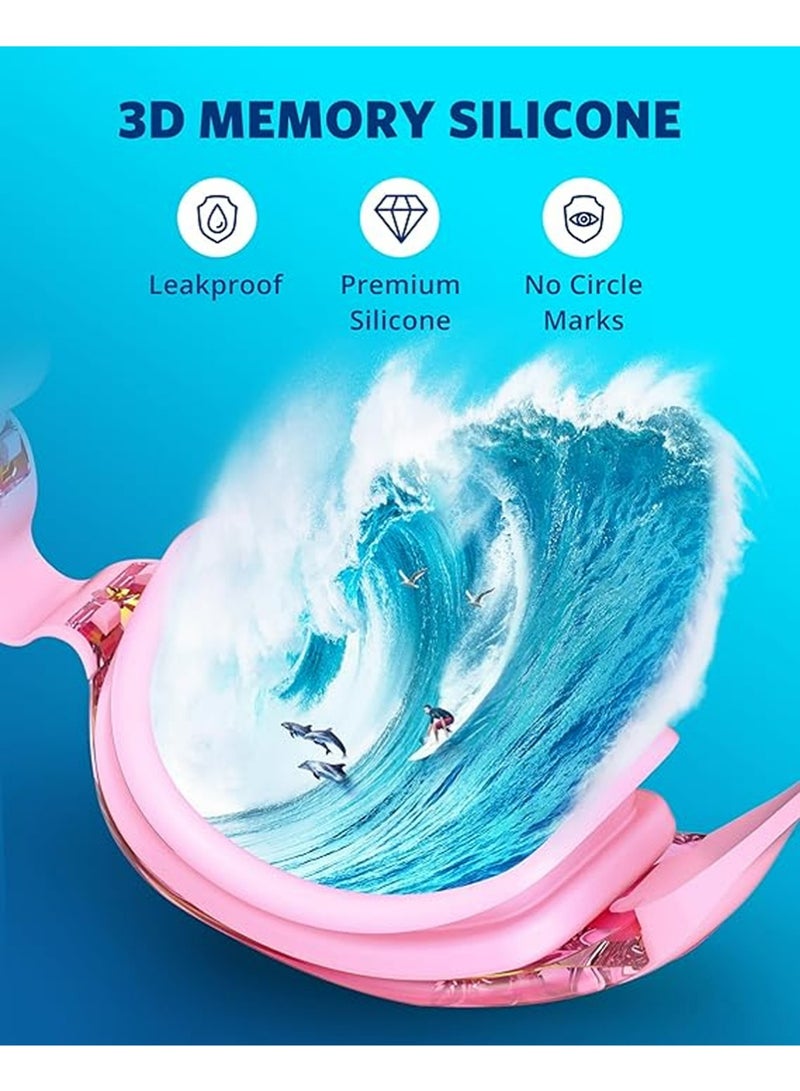 YOUGE Professional Waterproof Swimming Goggles Mirrored Lens With ultra wide and clear view comes with plastic case Nose Clip with Earplugs Pouch and Swimming cap All in one set anti fog swimming goggles（Pink） - Image 4