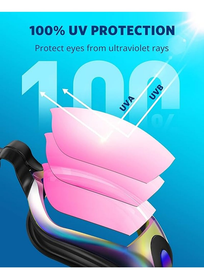 YOUGE Professional Waterproof Swimming Goggles Mirrored Lens With ultra wide and clear view comes with plastic case Nose Clip with Earplugs Pouch and Swimming cap All in one set anti fog swimming goggles（Pink） - Image 3