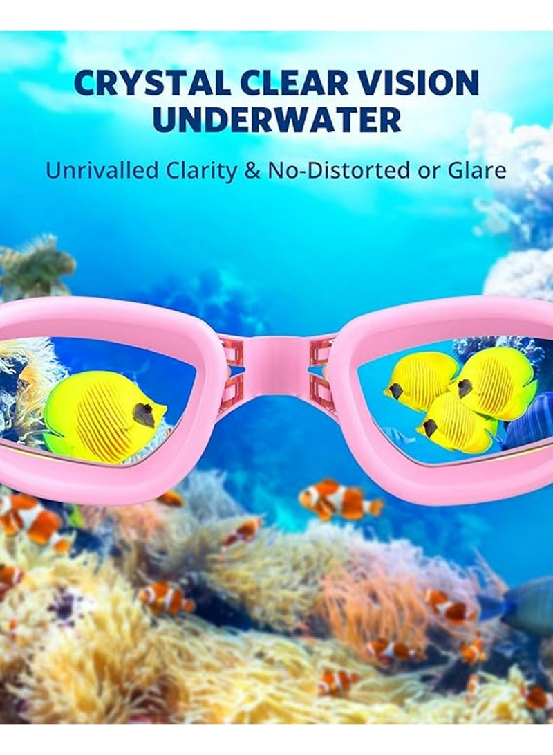 YOUGE Professional Waterproof Swimming Goggles Mirrored Lens With ultra wide and clear view comes with plastic case Nose Clip with Earplugs Pouch and Swimming cap All in one set anti fog swimming goggles（Pink） - Image 5