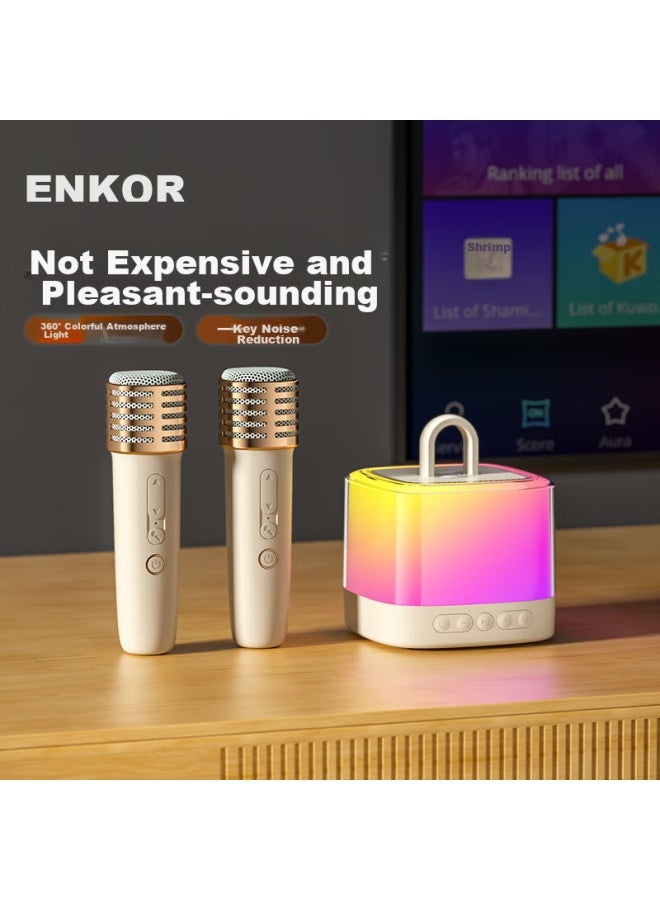 ENKOR نظام كاريوكي شامل مع بطاقة صوت مدمجة، ميكروفون، كيو تي في منزلي، ميكروفون لاسلكي، مكبر صوت بلوتوث، مجموعة غناء، ترفيه متكامل للأطفال - Image 1