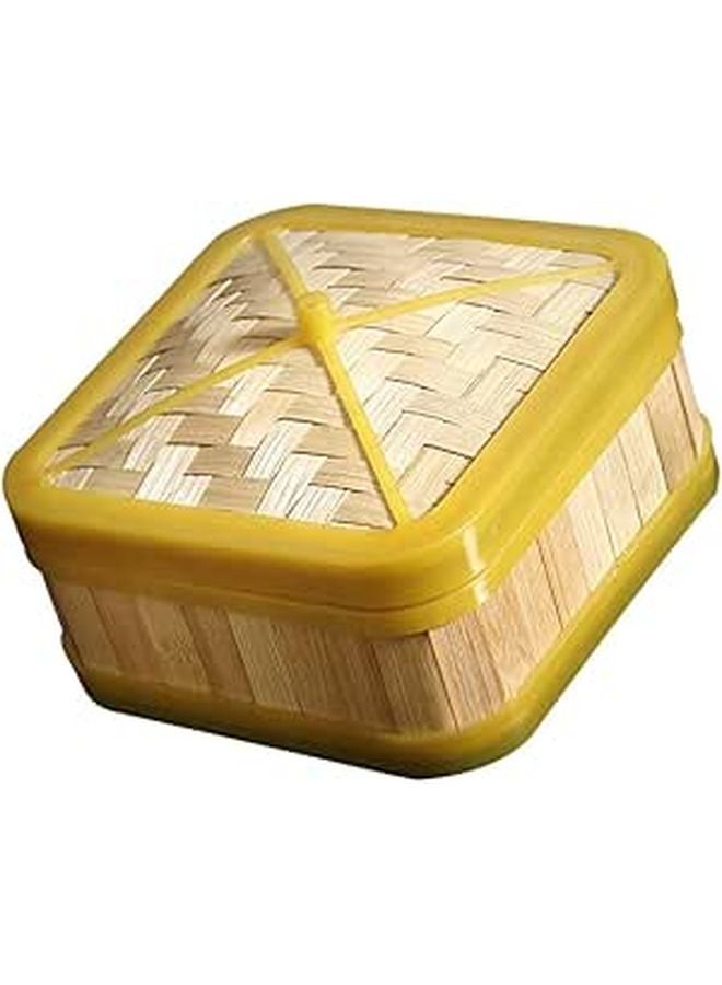 6 Inch Square Bamboo Steamer Basket Set with Lid for Dumplings Dim Sum Vegetables - Image 1