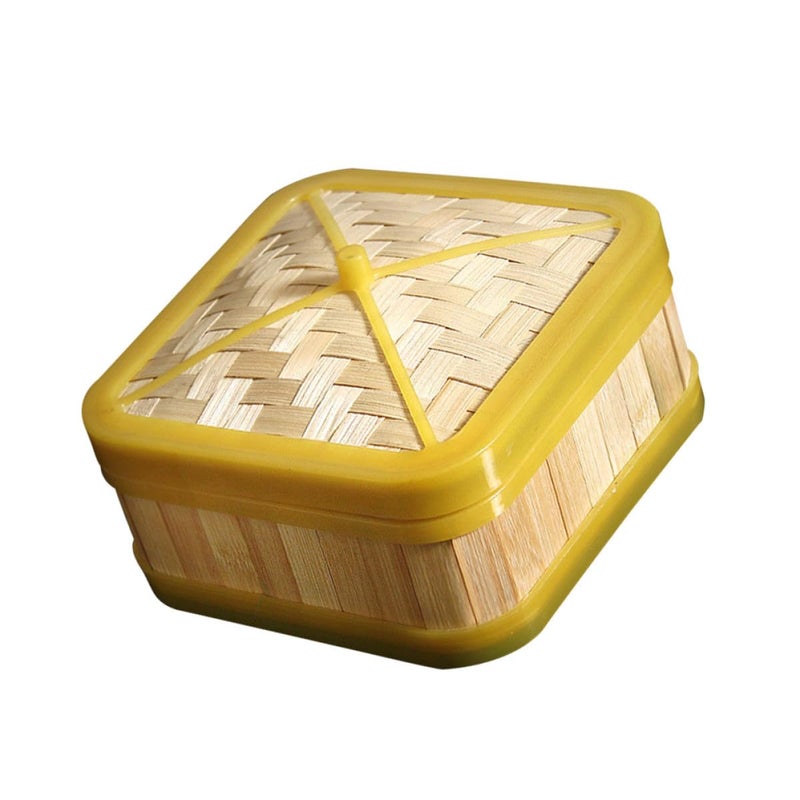 6 Inch Square Bamboo Steamer Basket Set with Lid for Dumplings Dim Sum Vegetables - Image 2