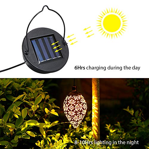 Tomshine (2 عبوة) أضواء شمسية معلقة، مصباح شمسية LED مغربي لتزيين الحدائق، فوانيس شمسية معدنية خارجية مقاومة للماء للتعليق في الخارج، الفناء، الشرفة، ممرات الزينة - Image 4