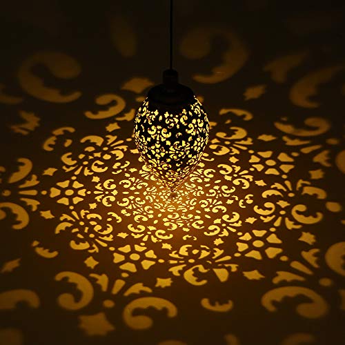 Tomshine (2 عبوة) أضواء شمسية معلقة، مصباح شمسية LED مغربي لتزيين الحدائق، فوانيس شمسية معدنية خارجية مقاومة للماء للتعليق في الخارج، الفناء، الشرفة، ممرات الزينة - Image 2