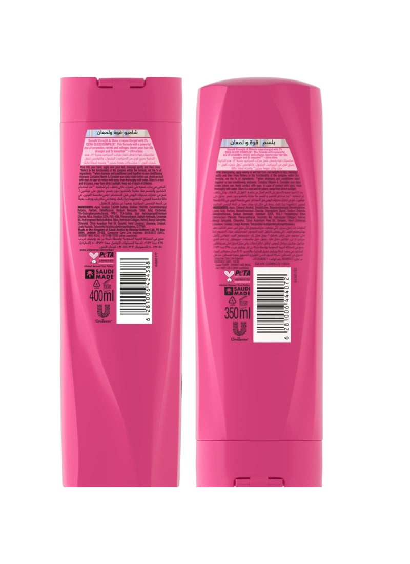 Sunsilk شامبو صن سيلك لمعان وقوة، 400 مل + بلسم صن سيلك لمعان وقوة، 320 مل - Image 2