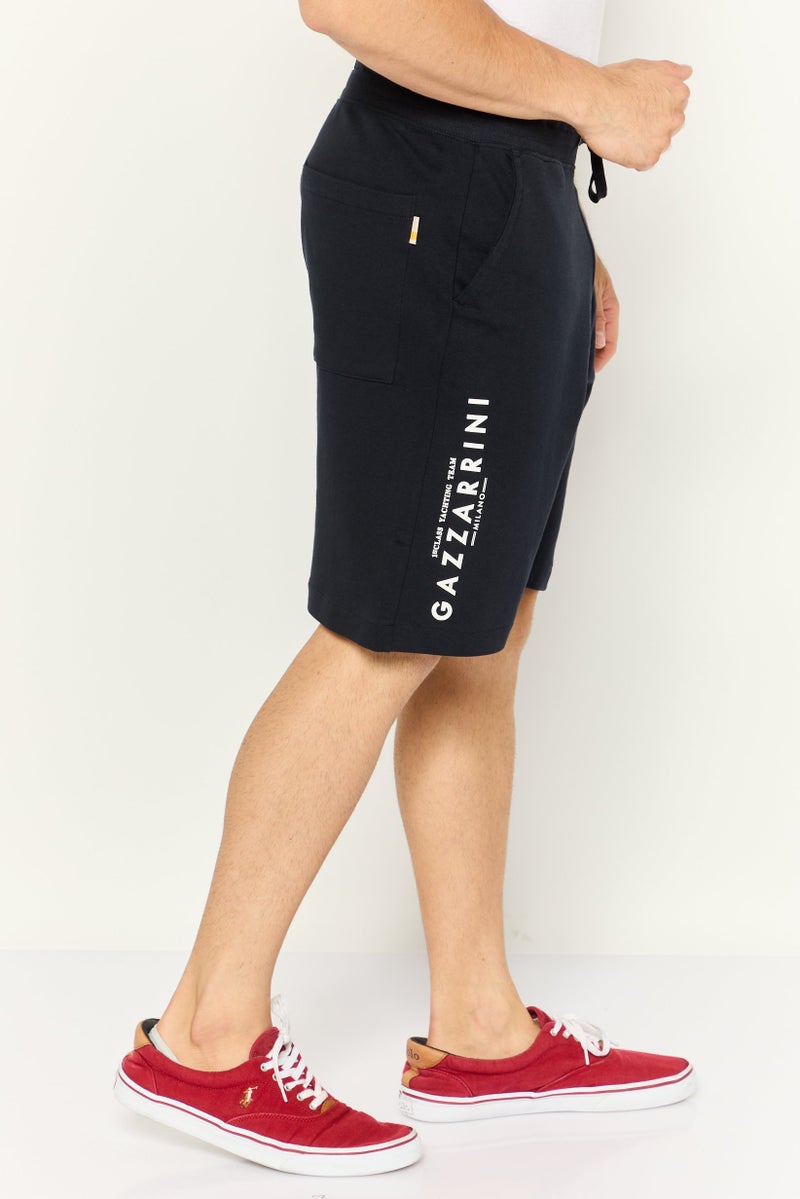 Gazzarrini Men Regular Fit Brand Logo Drawstring Shorts, Navy - Image 3