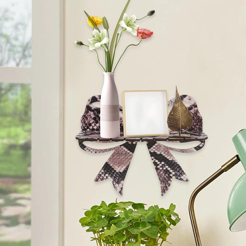 Wooden Wall Mounted Shelf Bowknot Crystal Floating Wall Display Shelf for Bedroom Living Room Décor - Image 2