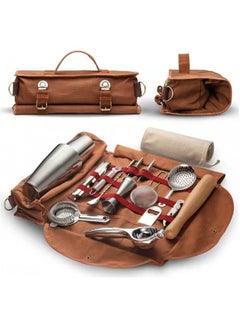 HomarKet Bartender Bag Bartender Kit Bag Portable Waxed Canvas Bag Can Use For Professional 17-Piece Bar Tool Set Including Shoulder Strap For Easy Carry Bar Tools Not Include - Brown  - Image 1