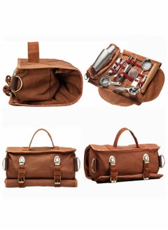 HomarKet Bartender Bag Bartender Kit Bag Portable Waxed Canvas Bag Can Use For Professional 17-Piece Bar Tool Set Including Shoulder Strap For Easy Carry Bar Tools Not Include - Brown  - Image 3