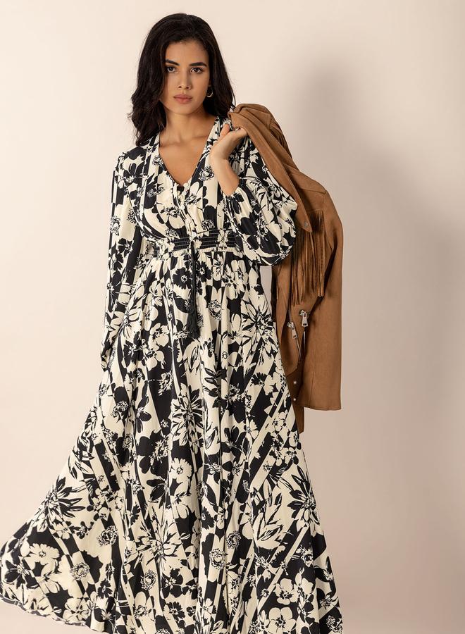Take Two Womens Allover Printed Drawstring Waist Long Sleeve Maxi Dress - Image 5