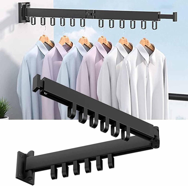 SKOFRI Clothes Drying Rack Wall Mounted Foldable Clothes Airer with Hooks Retractable Laundry Drying Rack Folding Space Saver Clothes Drying Hanger Racks for Balcony Laundry Bathroom2Tier - Image 1