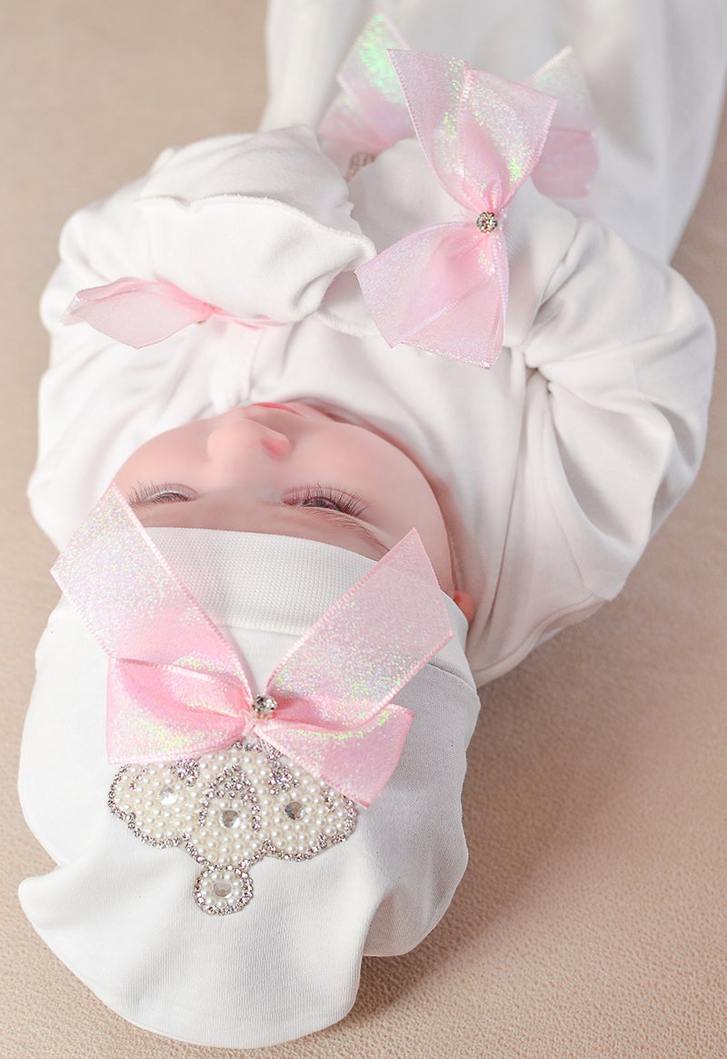 Lilax Baby Girl Jewels Crown Layette 3 Piece Gift Set 3-6 Months Pearl Crown - Image 3