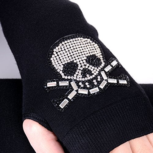 JISEN Women Punk Winter Arm Warmer Knitted Stretchy Soft Fingerless Gloves Black B - Image 3