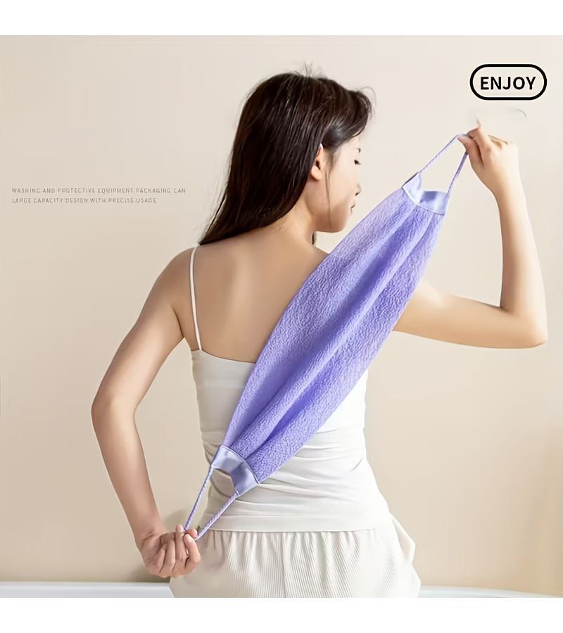 Pink Extra Long Back Scrubber Towel Gentle Exfoliating Fabric Easy Grip Bath Shower - Image 1