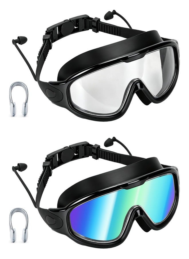 PADONISE Adult Swim Goggles 2 Pack - Anti Fog Swimming Goggles for Men Women with Polarized & Clear Lenses, Wide View Leak Proof Pool Goggles with Ear Plugs and Nose Clip for Beach Essentials - Image 1