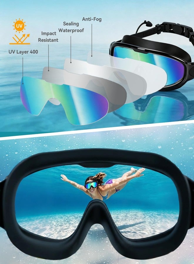 PADONISE Adult Swim Goggles 2 Pack - Anti Fog Swimming Goggles for Men Women with Polarized & Clear Lenses, Wide View Leak Proof Pool Goggles with Ear Plugs and Nose Clip for Beach Essentials - Image 2