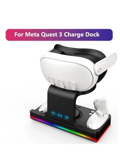 Generic RGB Charging Dock for Meta Quest 3 Oculus VR Accessories Charger Station Controller Battery Pack Fit Elite Head Strap (Black)  - Image 5