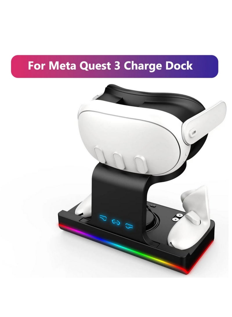 RGB Charging Dock for Meta Quest 3 Oculus VR Accessories Charger Station Controller Battery Pack Fit Elite Head Strap (Black)  - Image 5