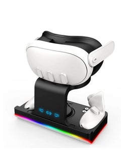 Generic RGB Charging Dock for Meta Quest 3 Oculus VR Accessories Charger Station Controller Battery Pack Fit Elite Head Strap (Black)  - Image 1