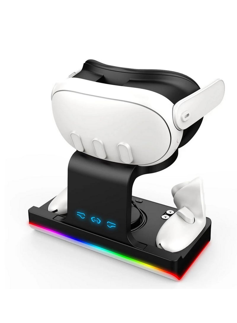 RGB Charging Dock for Meta Quest 3 Oculus VR Accessories Charger Station Controller Battery Pack Fit Elite Head Strap (Black)  - Image 1