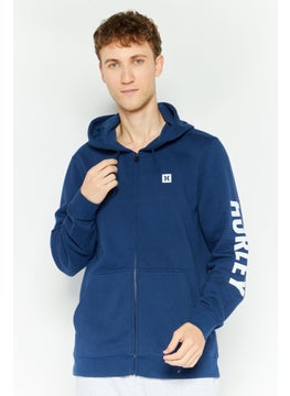 Hurley Men Hooded Long Sleeve Brand Logo Sweatshirt, Blue  - Image 1