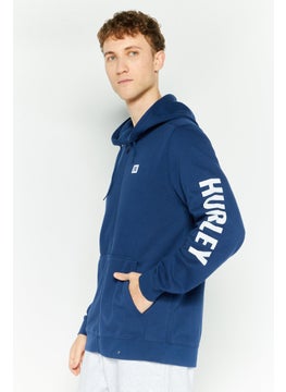 Hurley Men Hooded Long Sleeve Brand Logo Sweatshirt, Blue  - Image 3